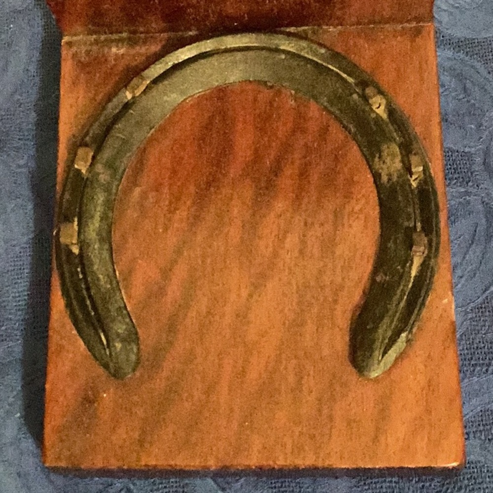 Vintage Wooden Bookend with Horseshoe Accent (one only”. Red felt on bottom.